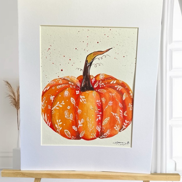 Other - Hand-Made New Watercolor Art Painted Pumpkin